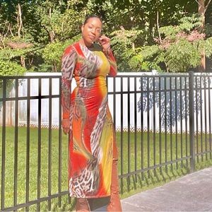 Snakeskin Print Long Dress w/ Open High Split